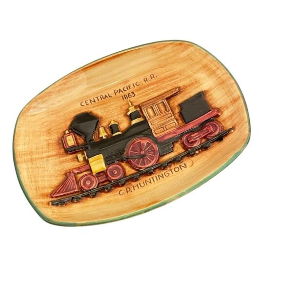 Pennsbury Pottery Other - Vintage Pennsbury Pottery Train Tray Wall Plate Central Pacific RR